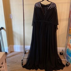 Basix black sequin gown, NWT size 16. Beautiful bat wing arms, 100% polyester